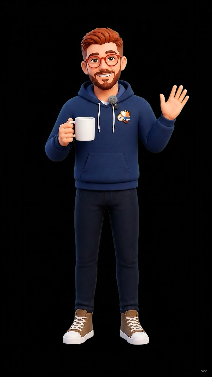 Personaje de Dave Delgado tomando cafe y saludando